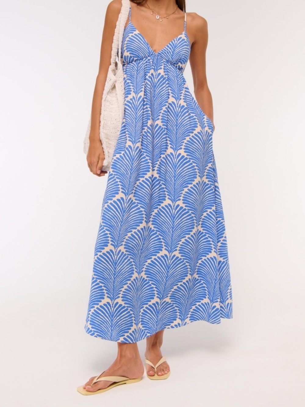 Abercrombie Bra-Free Clasp-Back Flowy Maxi Dress Blue Palm Print XL